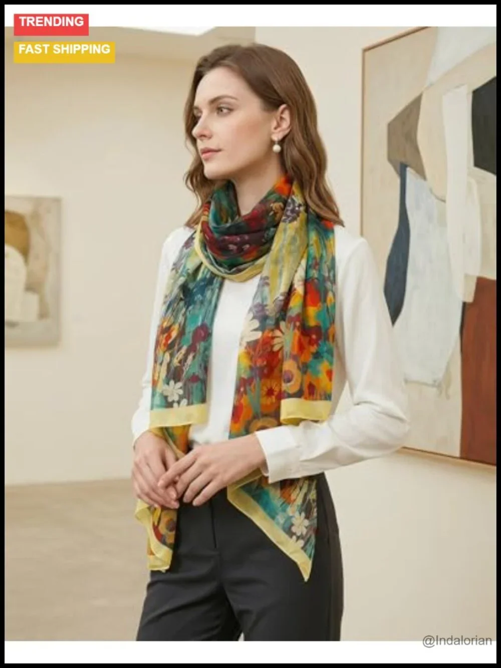 100% Mulberry Silk Large Floral Scarf Shawl Wrap Lightweight